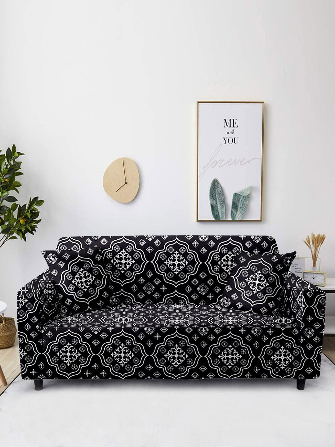 

Aura Black & White Printed 2-Seater Non-Slip Sofa Cover