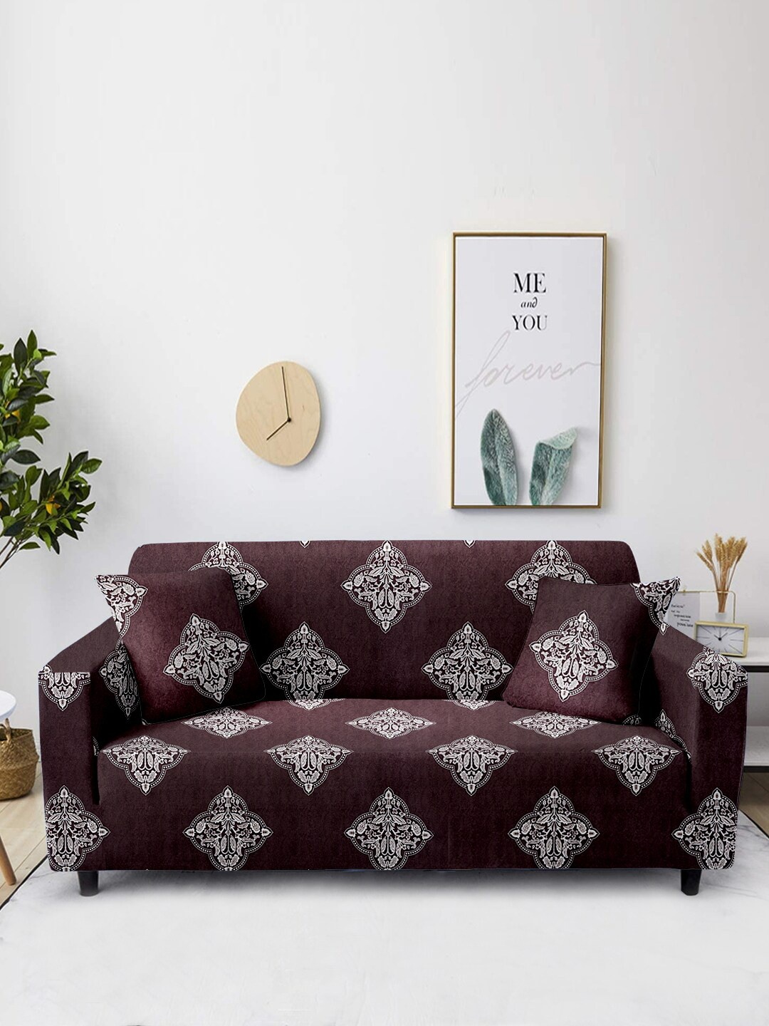 

Aura Brown & White Printed 3-Seater Non-Slip Sofa Cover
