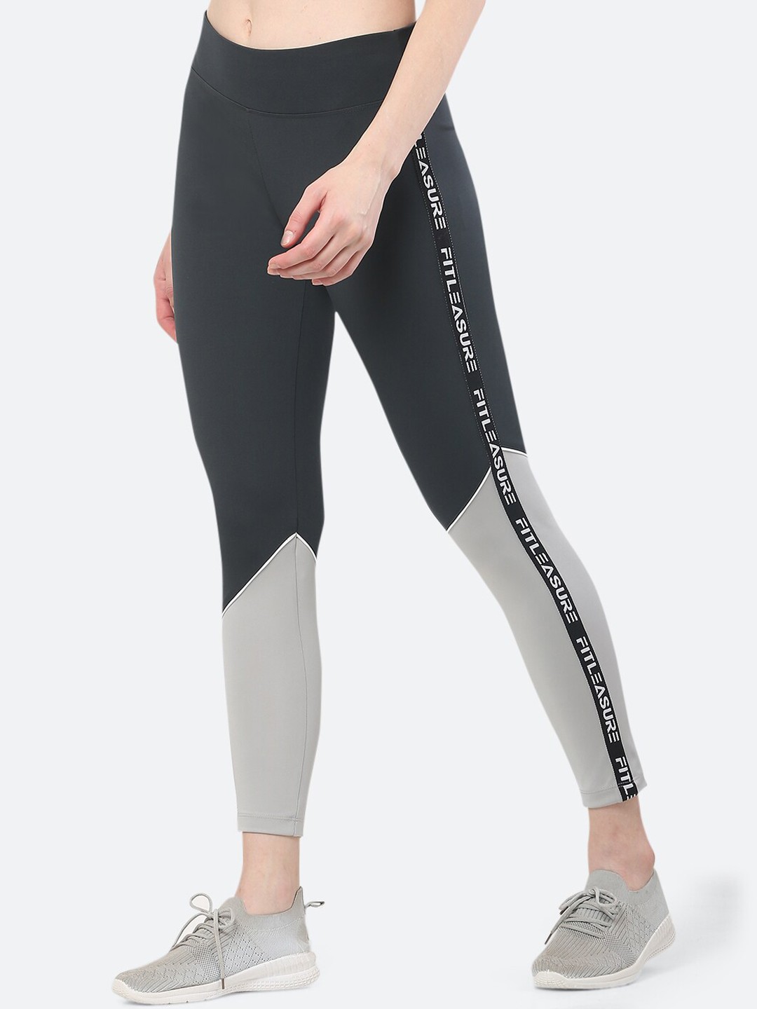 

FITLEASURE Women Grey & Black Uber Cool Sports Performance Tights