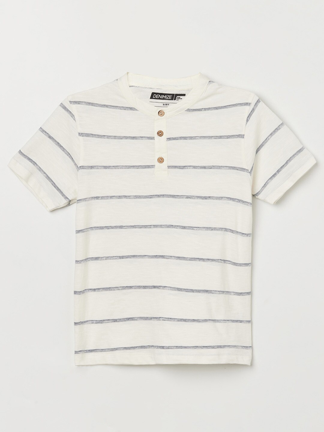 

Fame Forever by Lifestyle Boys White Striped Henley Neck Cotton T-shirt