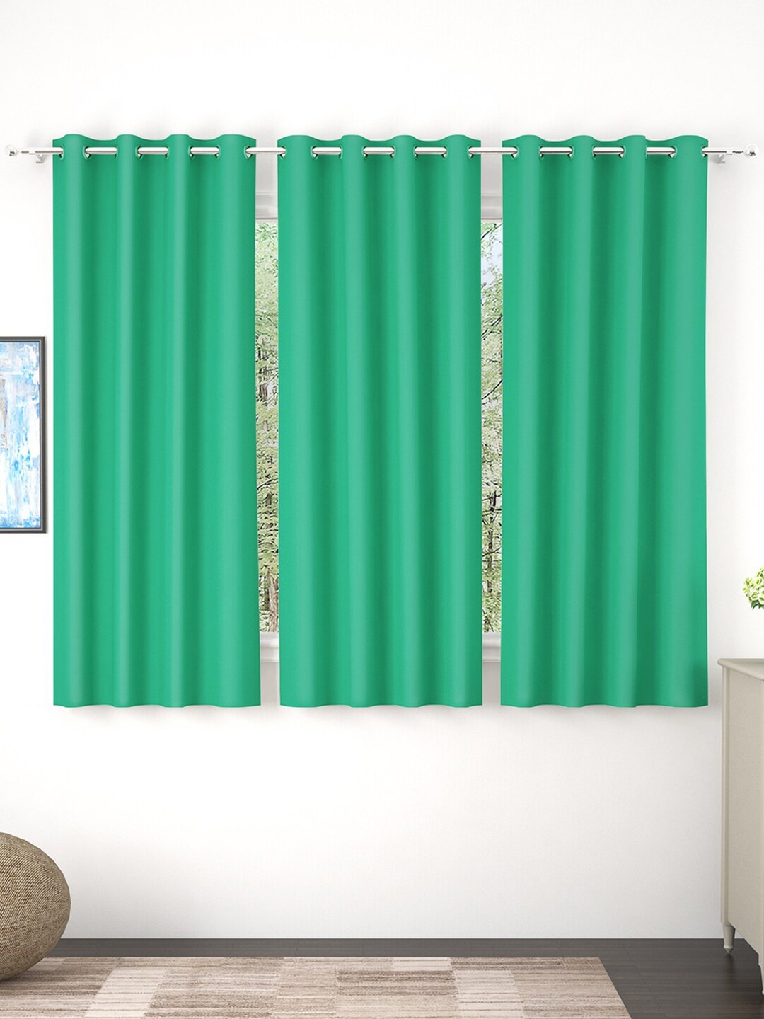 

Story@home Green Set of 3 Black Out Window Curtain