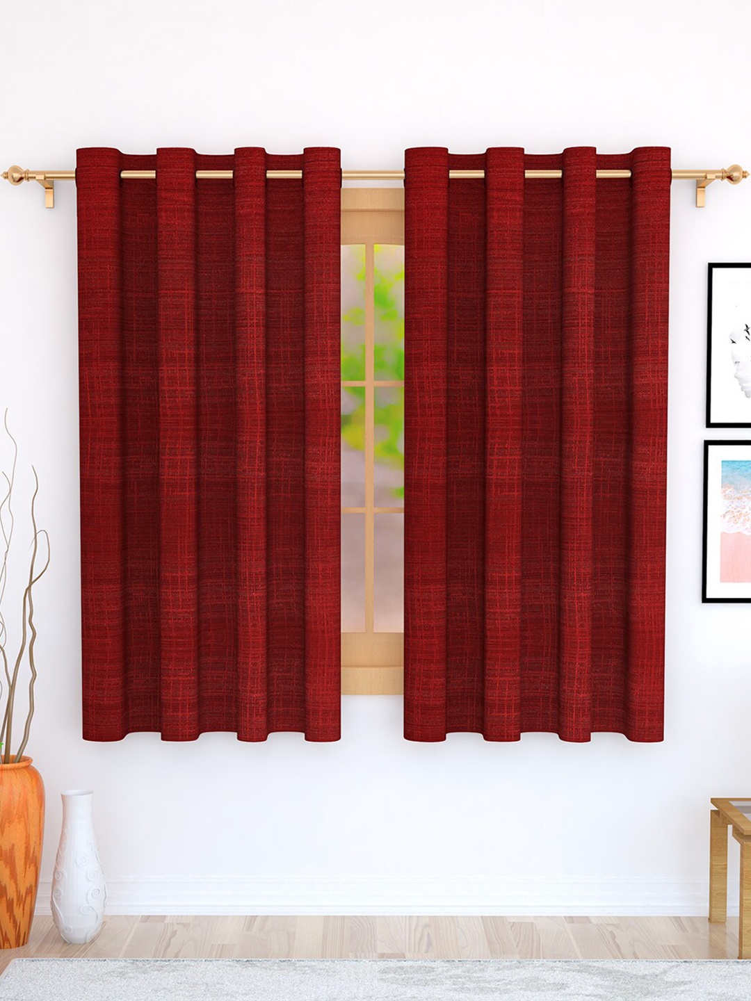 

Story@home Red Set of 2 Window Curtain