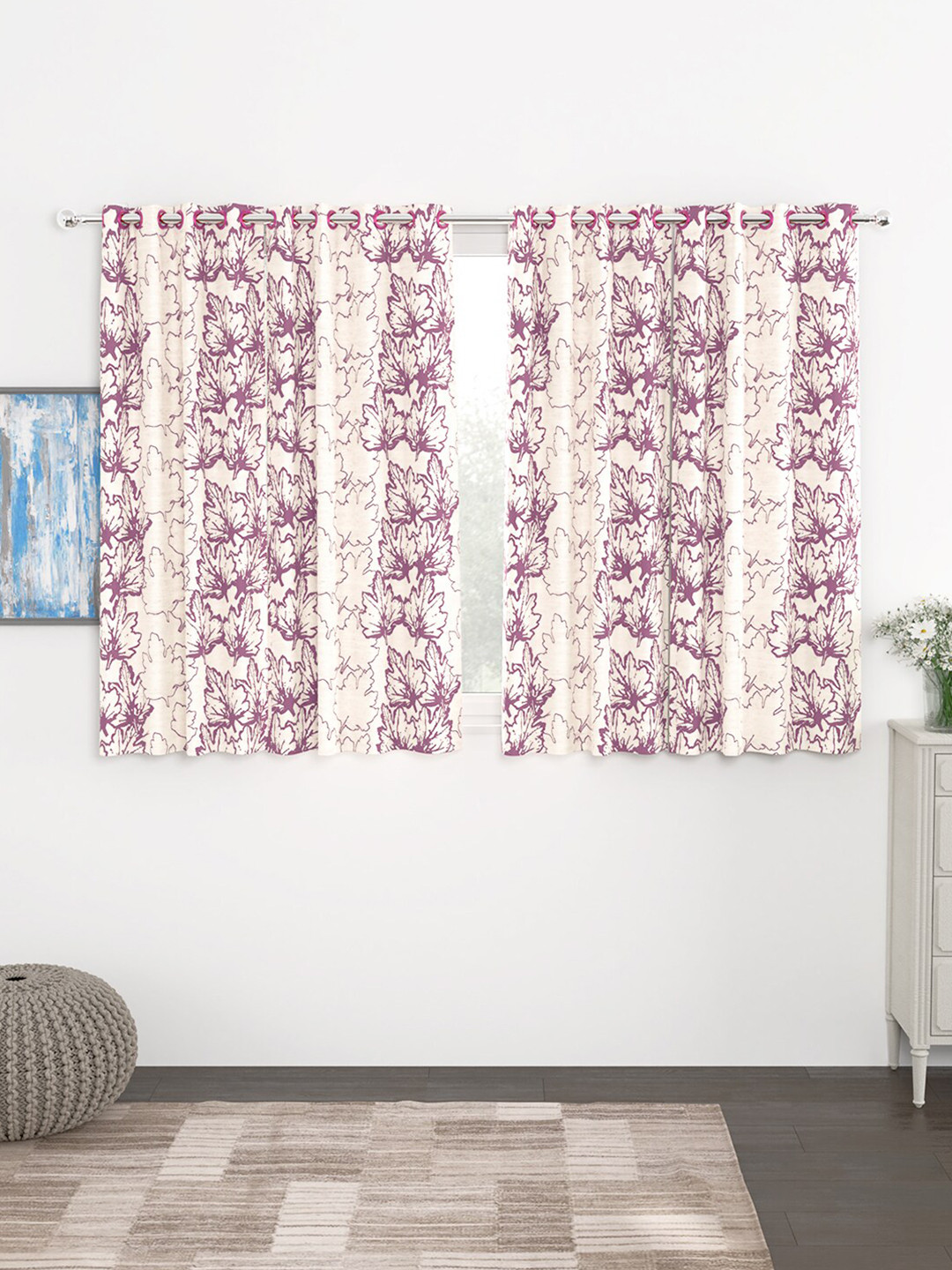 

Story@home Pack Of 4 Cream-Coloured Floral Jacquard Window Curtains