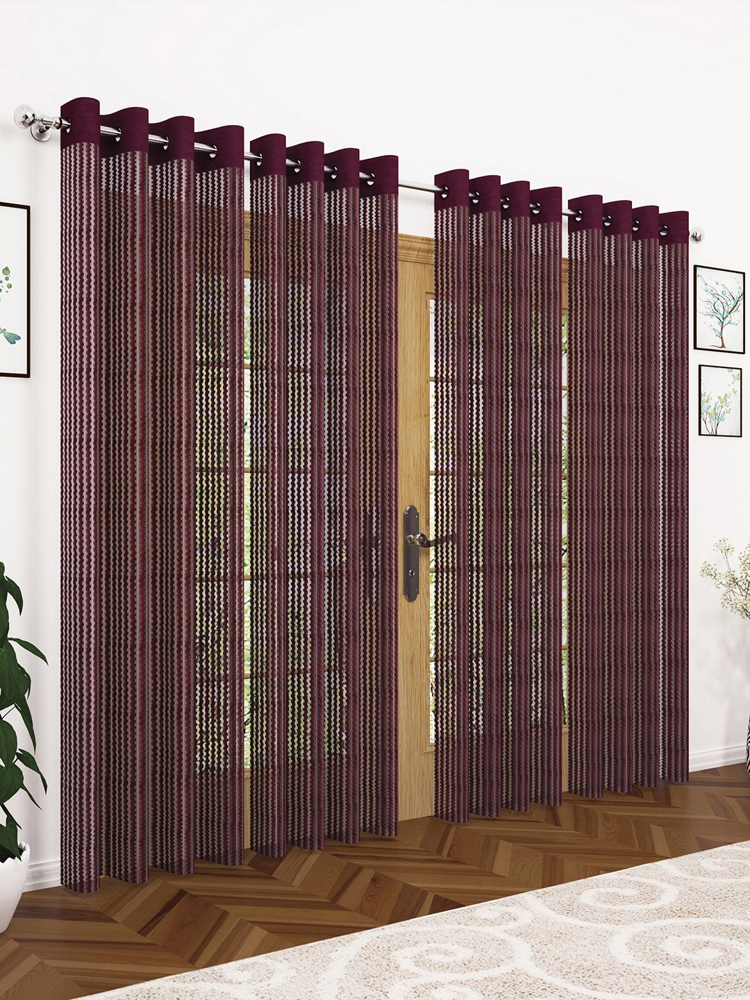 

Story@home Set Of 4 Purple Sheer Long Door Curtain