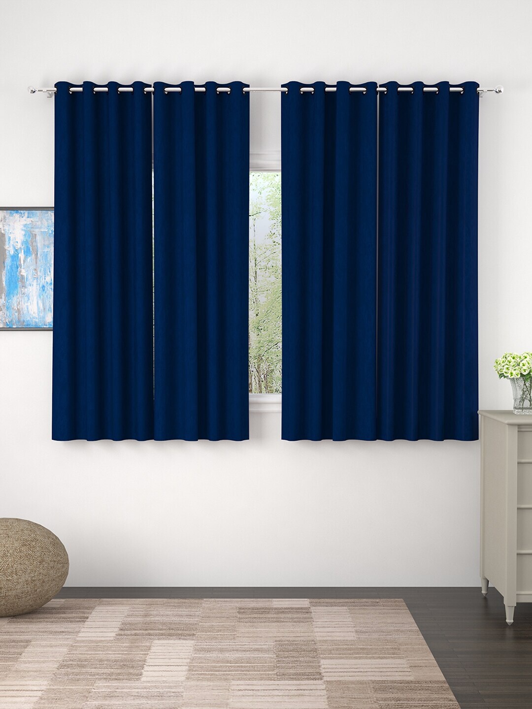 

Story@home Blue Self Design Jacquard Set of 4 Window Curtain
