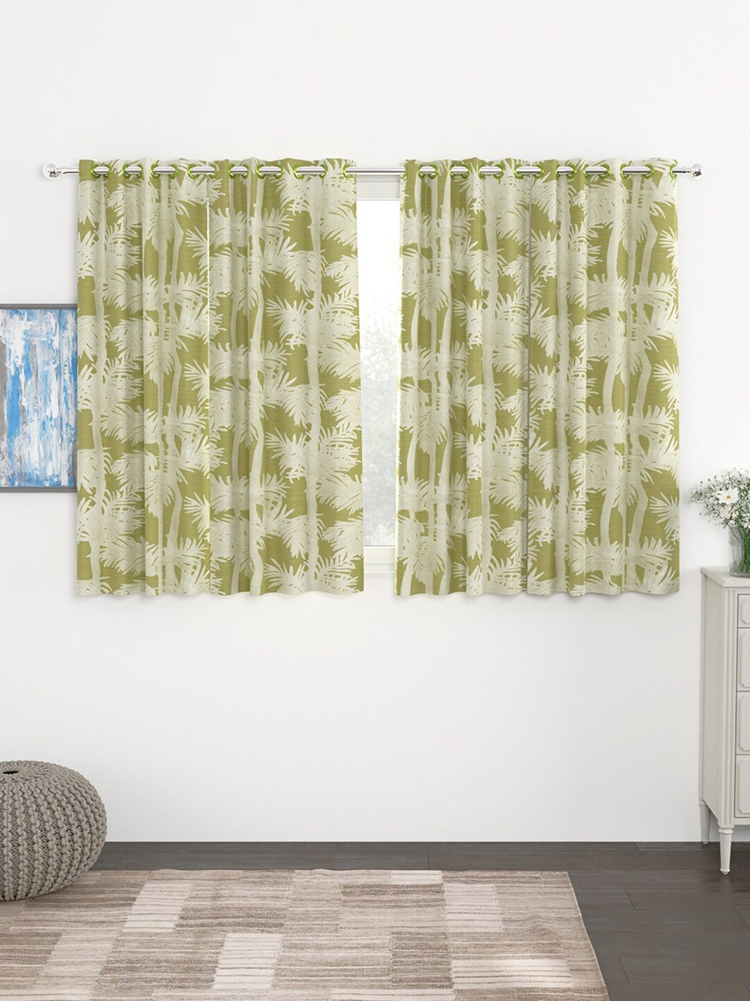

Story@home Lime Green & Off White Jacquard Eyelet Set of 4 Floral Window Curtain