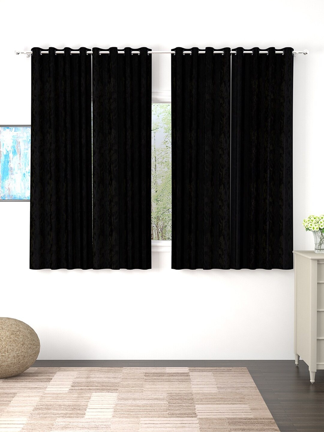 

Story@home Black Set of 4 Black Out Jacquard Window Curtain