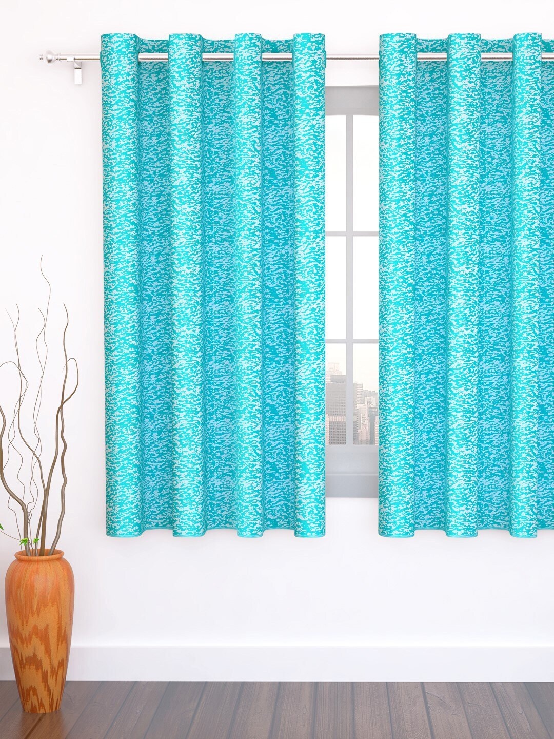 

Story@home Turquoise Blue & White Abstract Jacquard Window Curtain