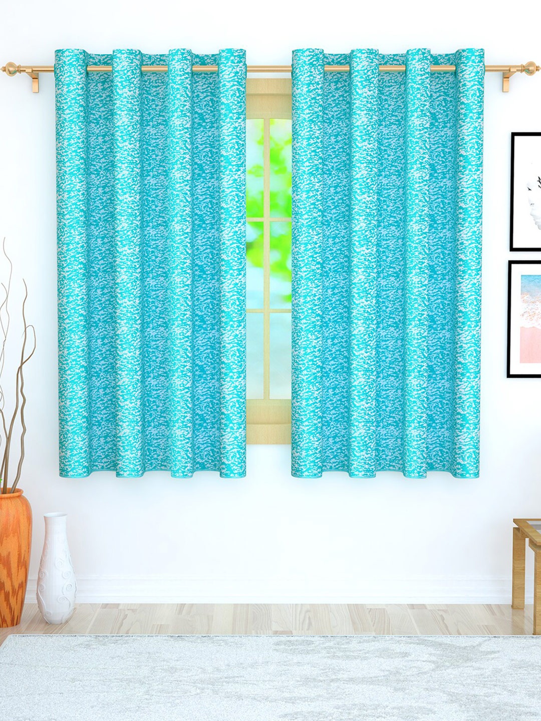 

Story@home Set of 2 Turquoise Blue & White Window Curtain