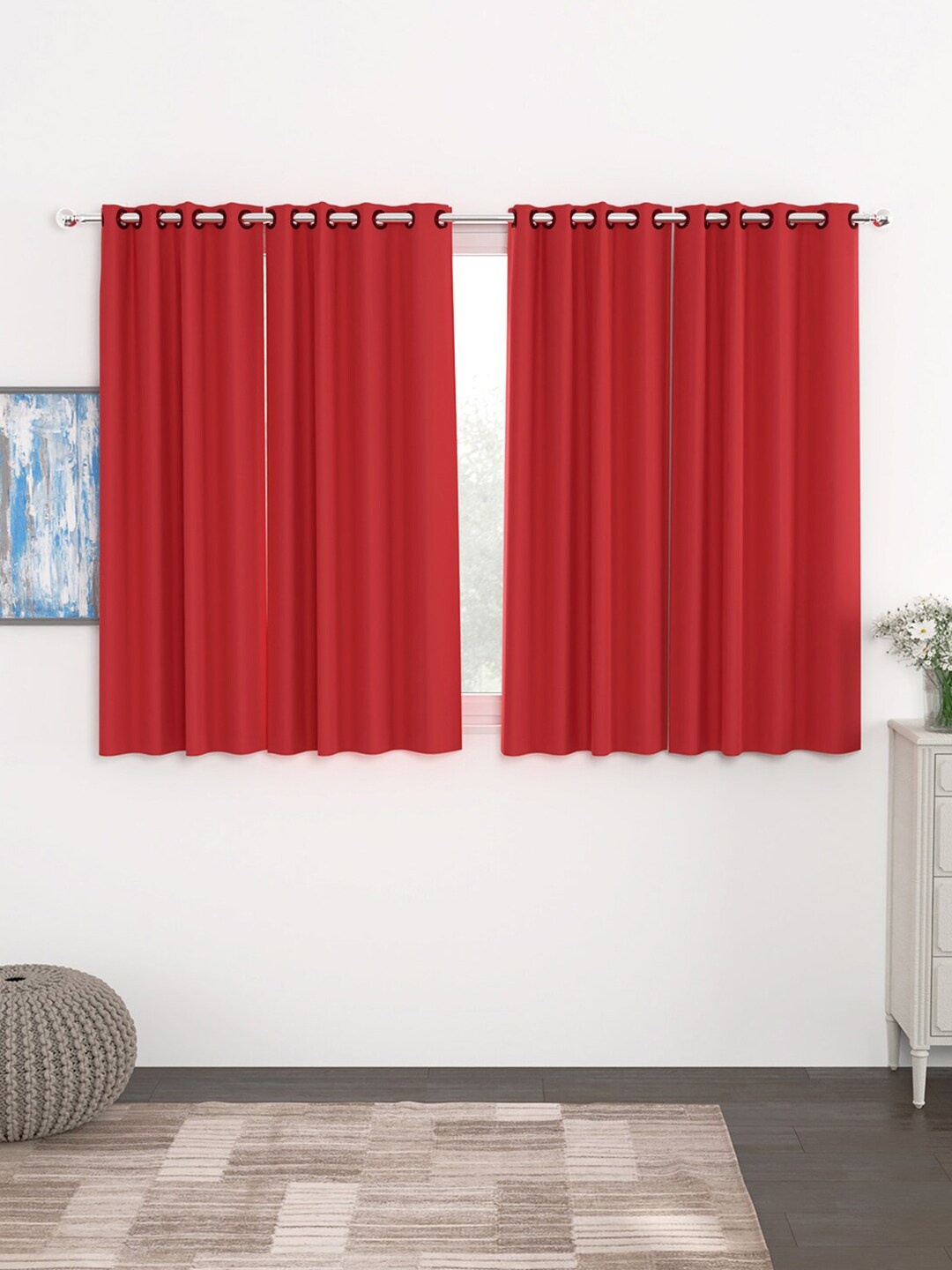 

Story@home Red Set of 4 Black Out 5 Feet Window Curtain