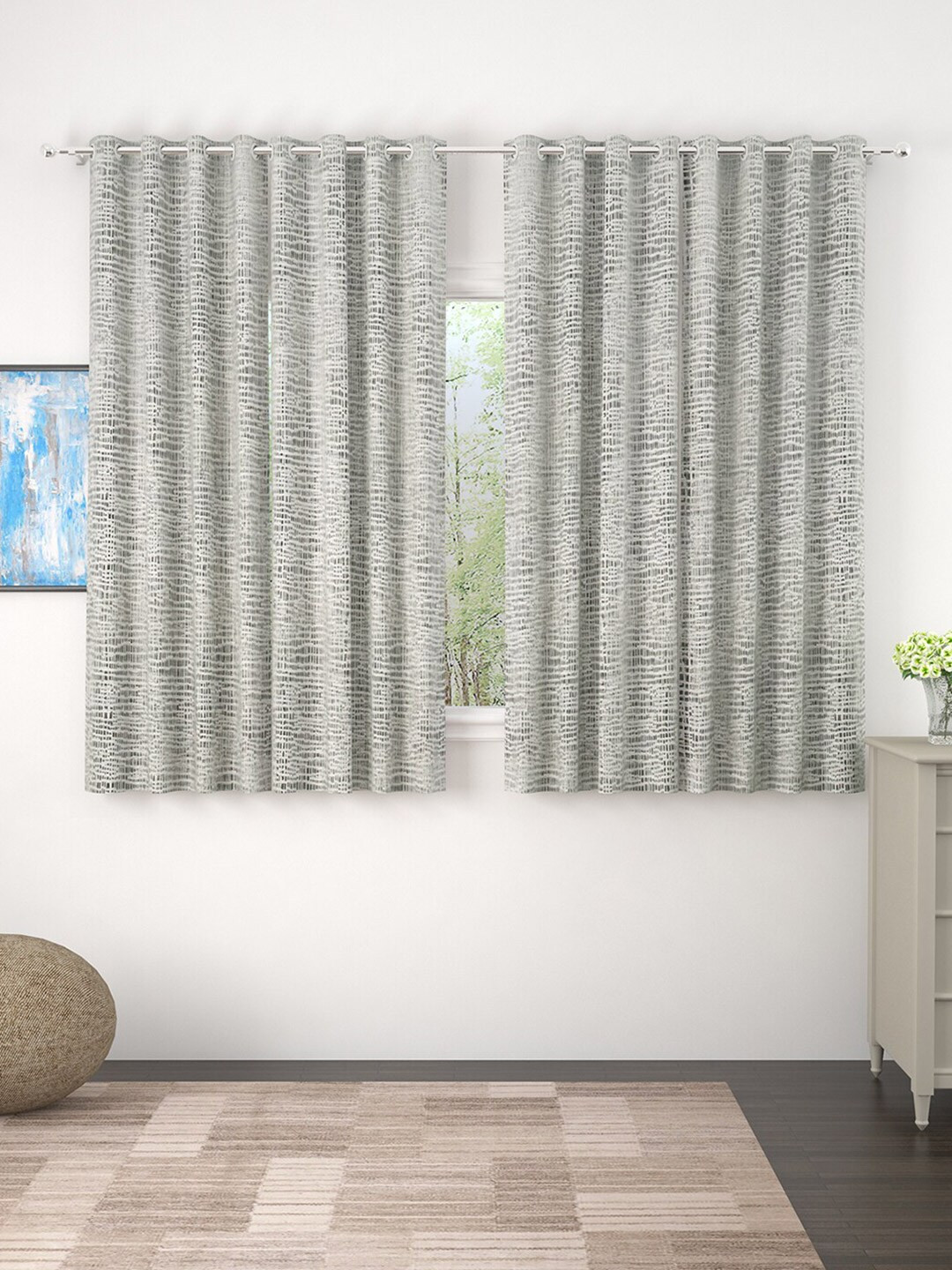 

Story@home Set Of 4 White & Grey Bloom Collection Jacquard Window Curtain