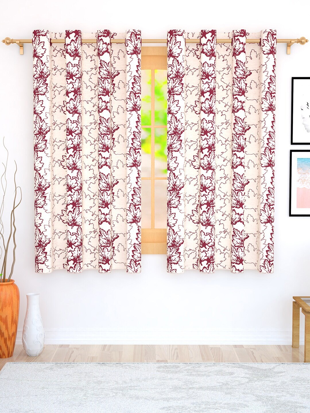 

Story@home Maroon & Off White Set of 2 Floral Window Curtain