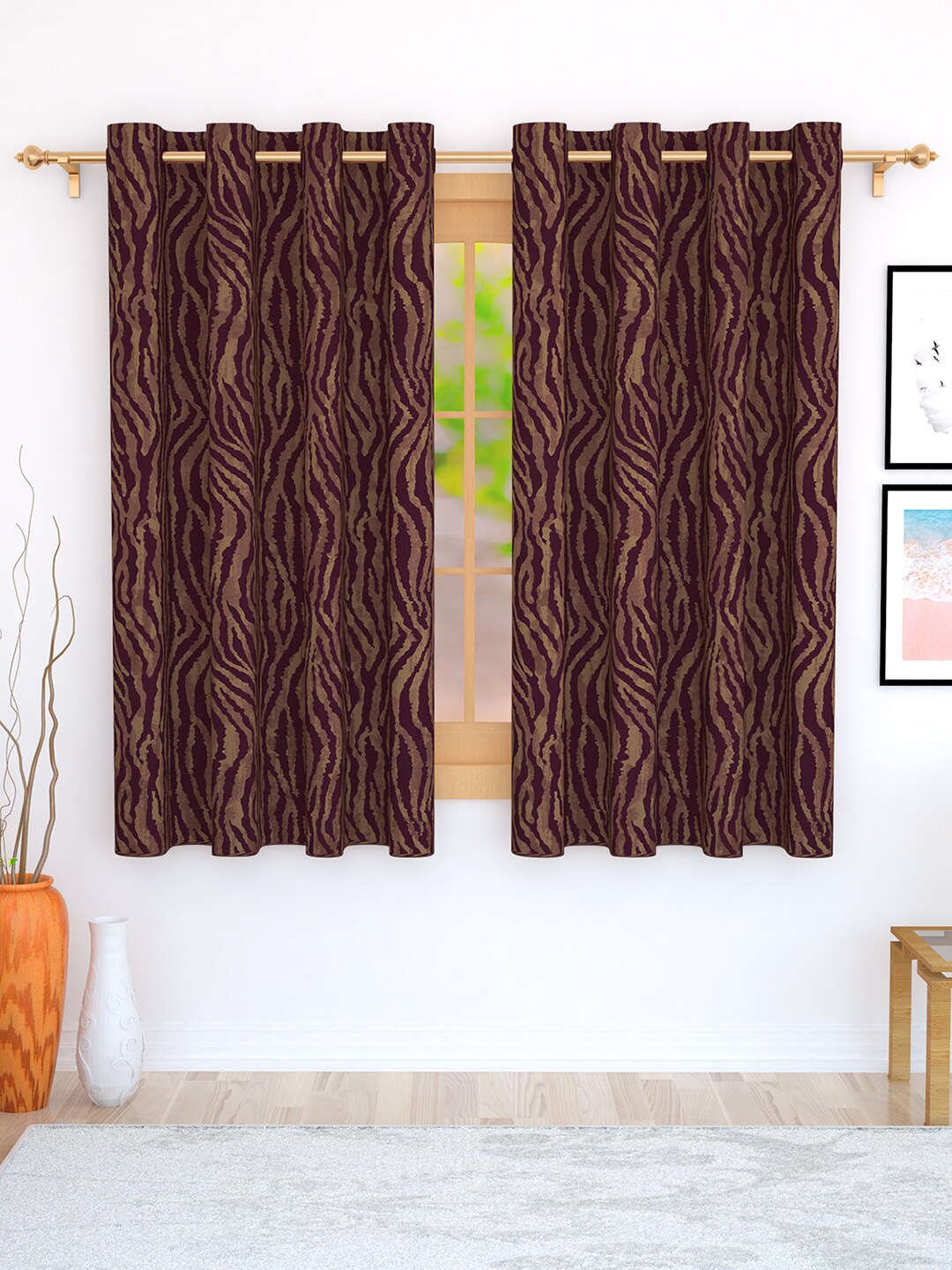

Story@home Magenta & Brown Set of 2 Window Curtain