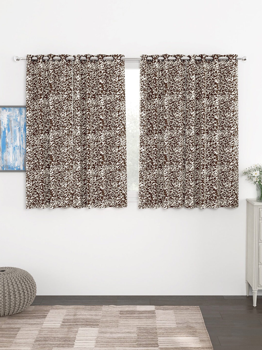 

Story@home Coffee Brown & White Set of 4 Jacquard Window Curtain