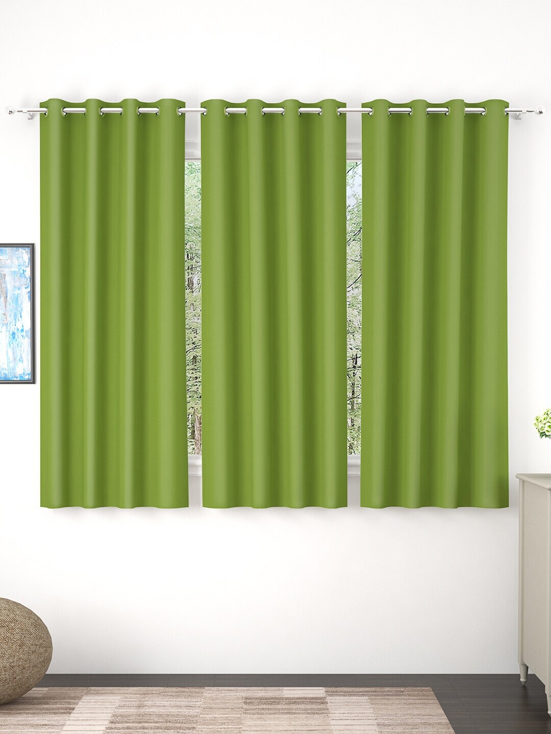 

Story@home Green Set of 3 Black Out Window Curtain