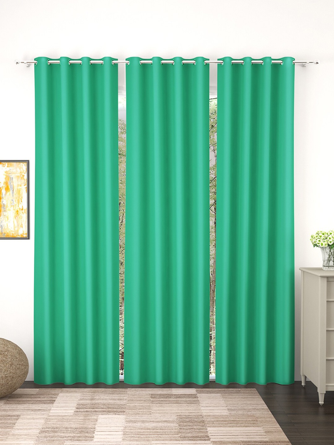 

Story@home Sea Green Set of 3 Black Out Door Curtain