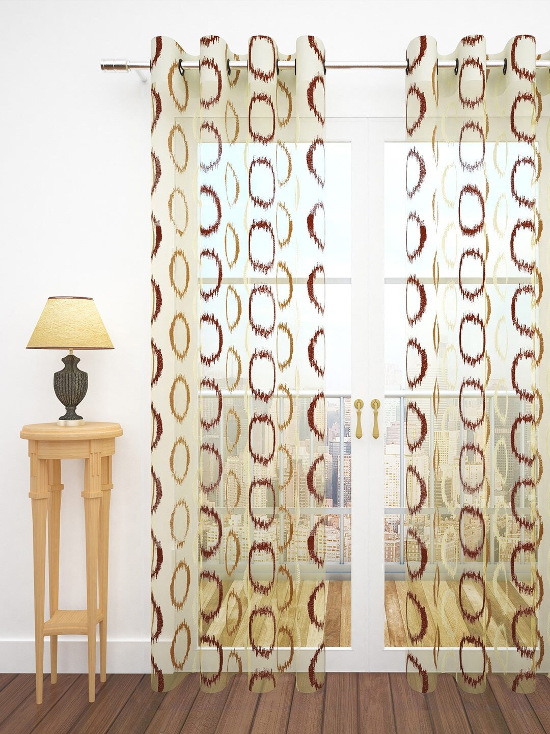 

Story@home Beige & Maroon Geometric Sheer Door Curtain