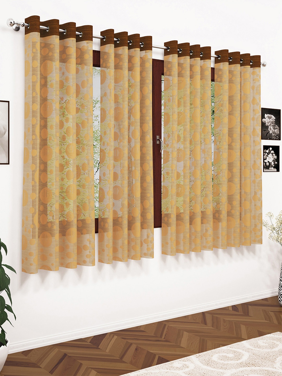 

Story@home Brown & Beige Set of 4 Ethnic Motifs Sheer Window Curtain