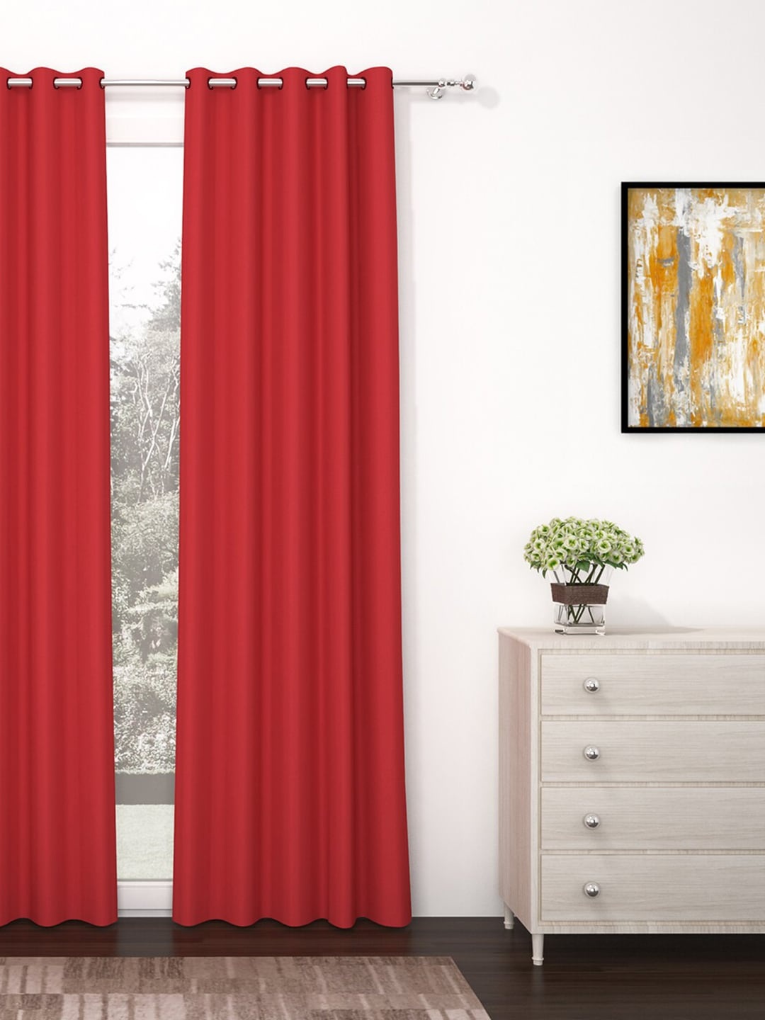 

Story@home Red Solid Single Black Out 9 Feet Long Door Curtain