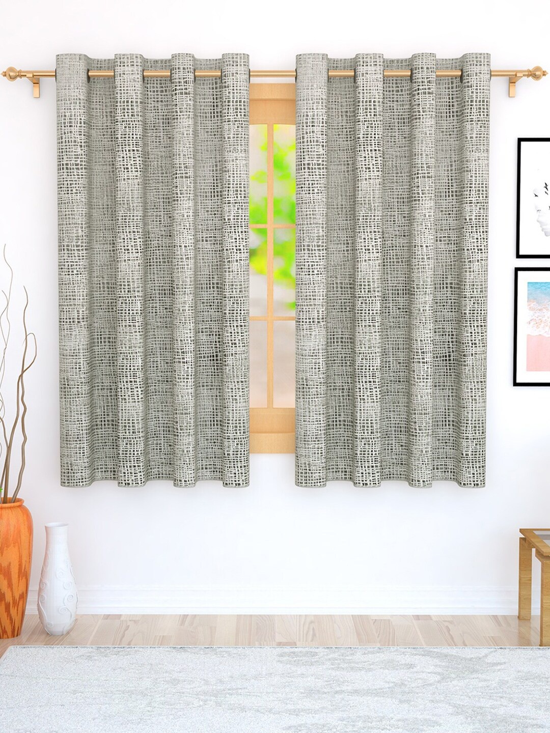 

Story@home Pack Of 2 Silver-Toned Jacquard Window Curtains