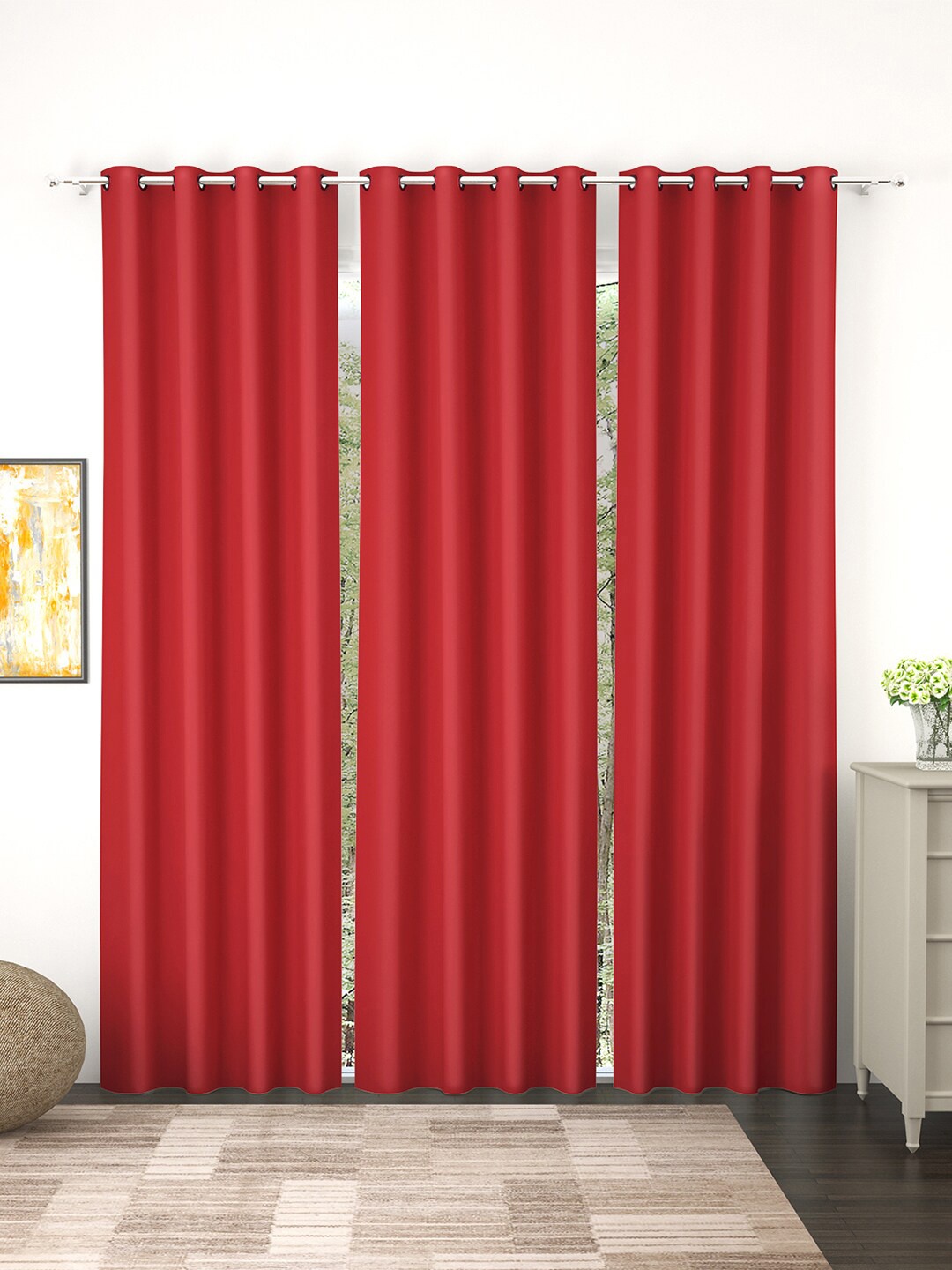 

Story@home Red Set of 3 Black Out Long Door Curtain