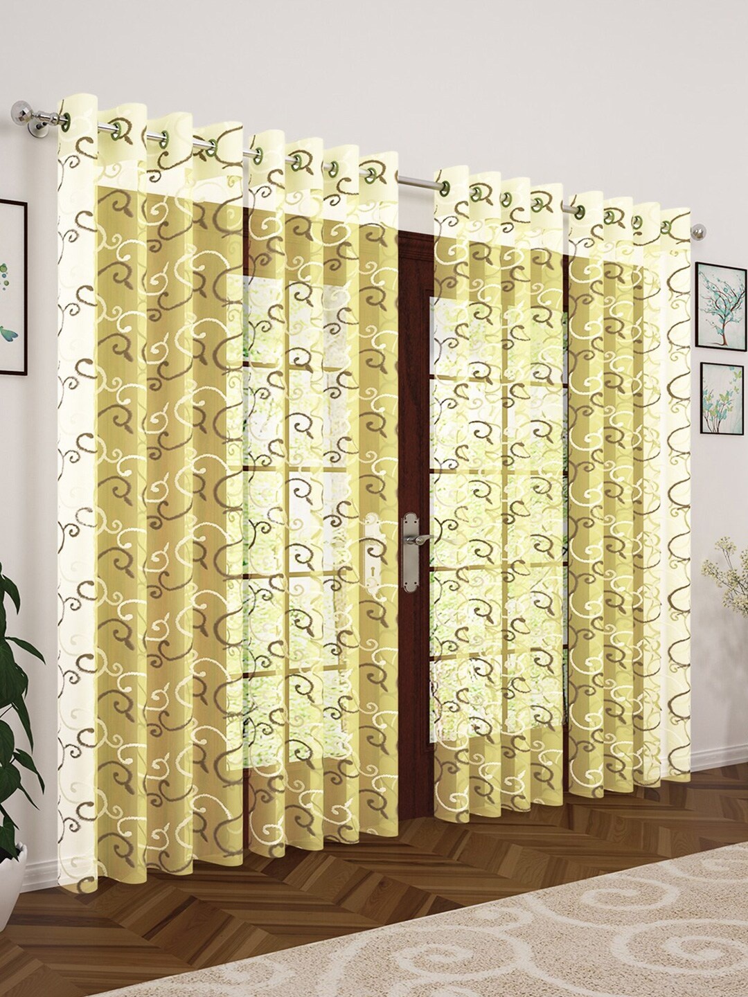 

Story@home Pack Of 4 Embroidered Sheer Door Curtains, White