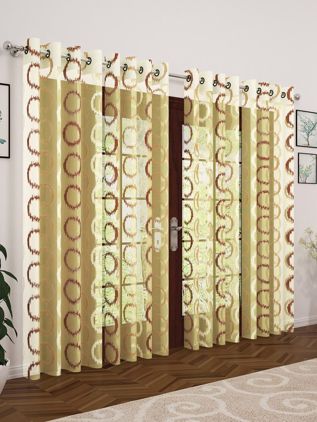 

Story@home Yellow & Brown Set of 4 Geometric Sheer Door Curtain