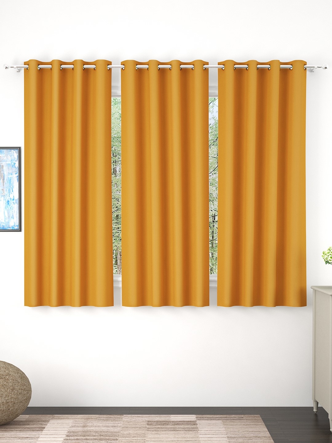 

Story@home Mustard Yellow Set of 3 Black Out Window Curtains
