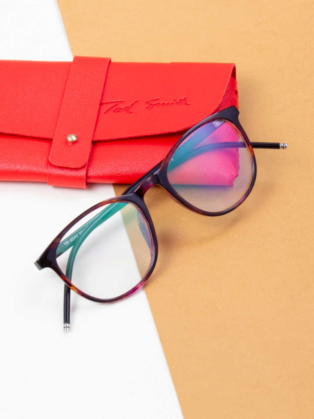 

Ted Smith Unisex Brown & Red Full Rim Round Frames Eyeglasses