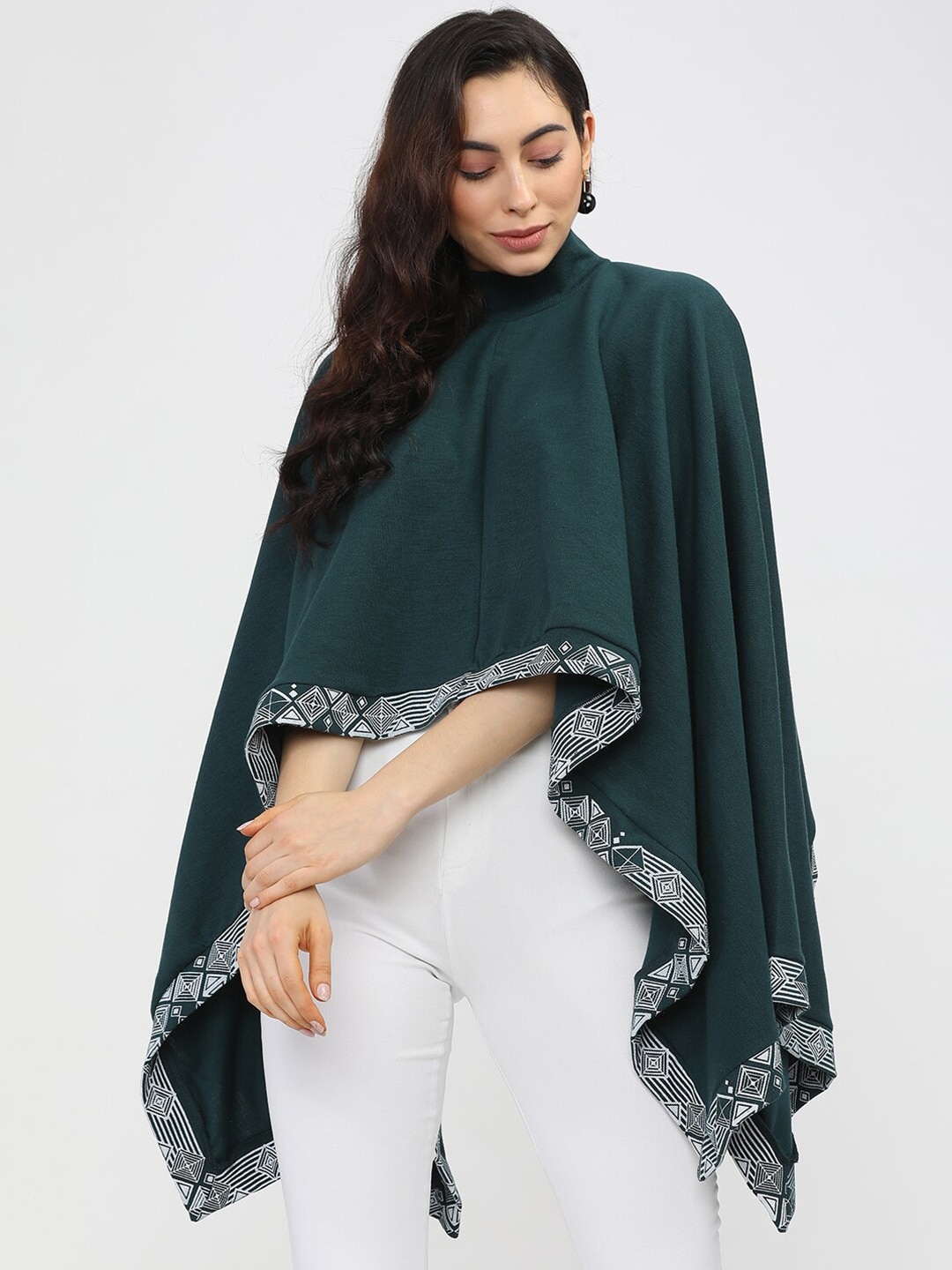 

Vishudh Woman Green High Neck Poncho Cape Top