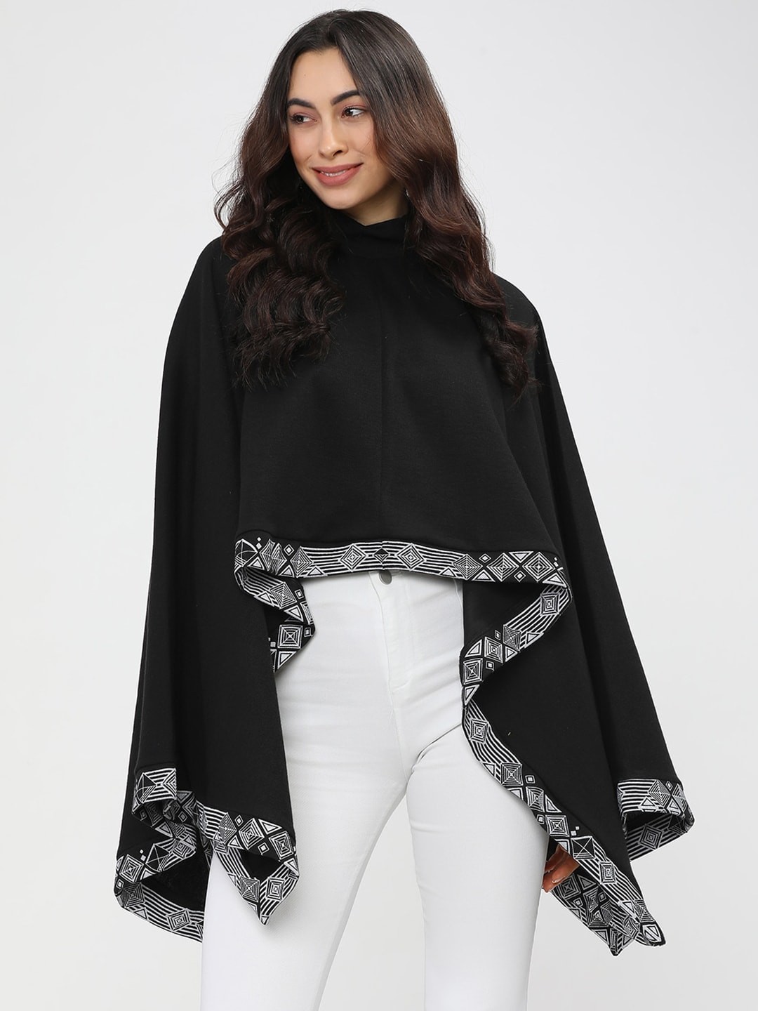 

Vishudh Women Black Knitted Cape Top