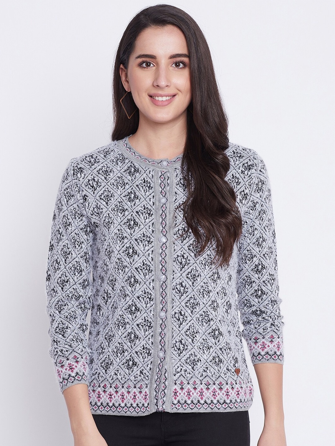 

Duke Women Grey Self Design Wool Cardigan