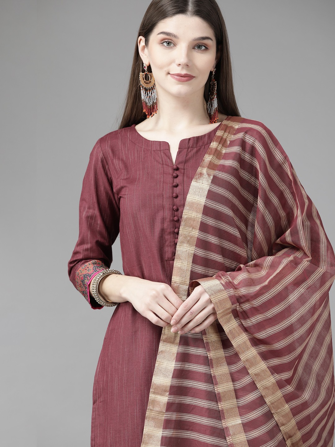 

Indo Era Women Maroon Kurta with Palazzos & With Dupatta
