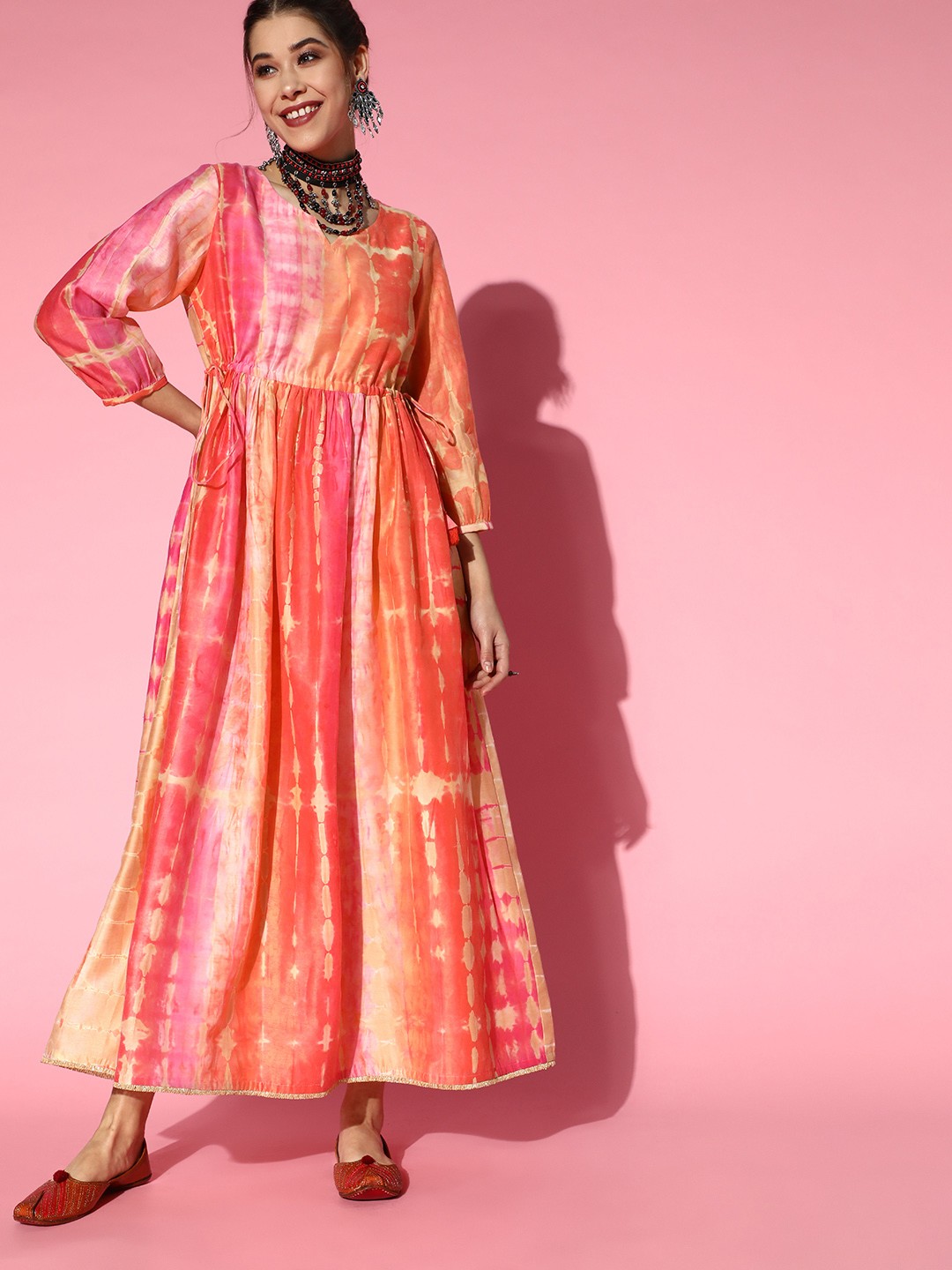 

Os Women Bright Orange Tie and Dye Printed Dress