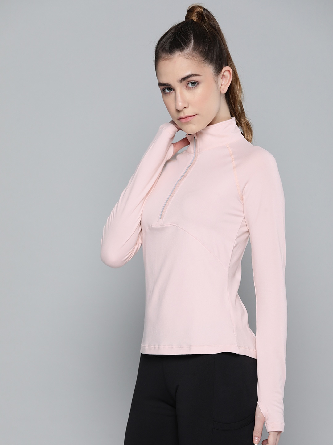 

Fitkin Women Pink Solid High Neck Training T-shirt