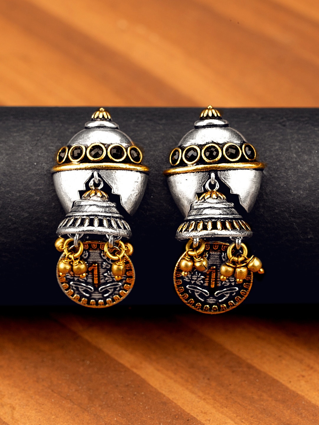 

Voylla Silver-Toned Contemporary Jhumkas Earrings