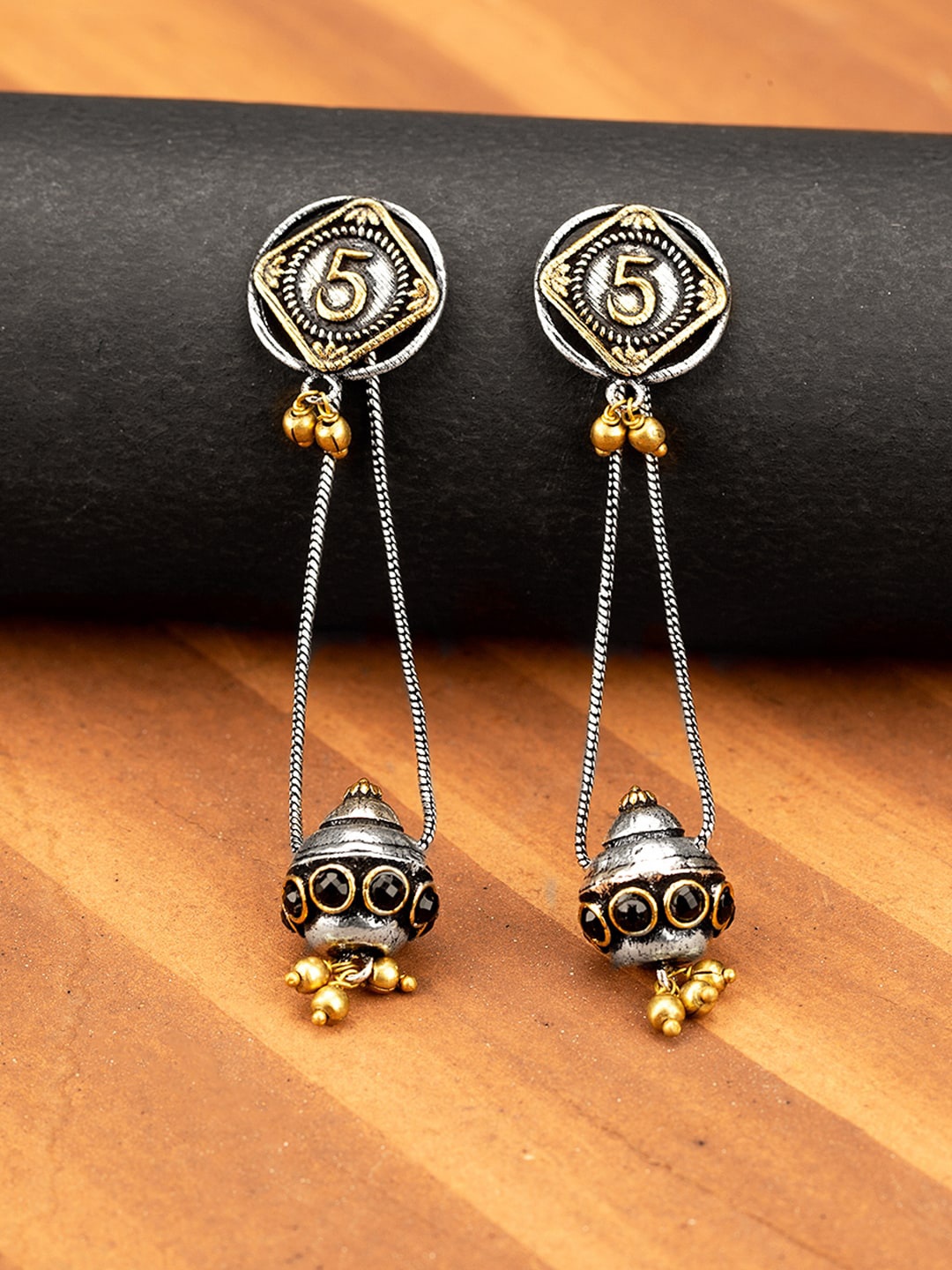 

Voylla Silver-Toned Contemporary Drop Earrings