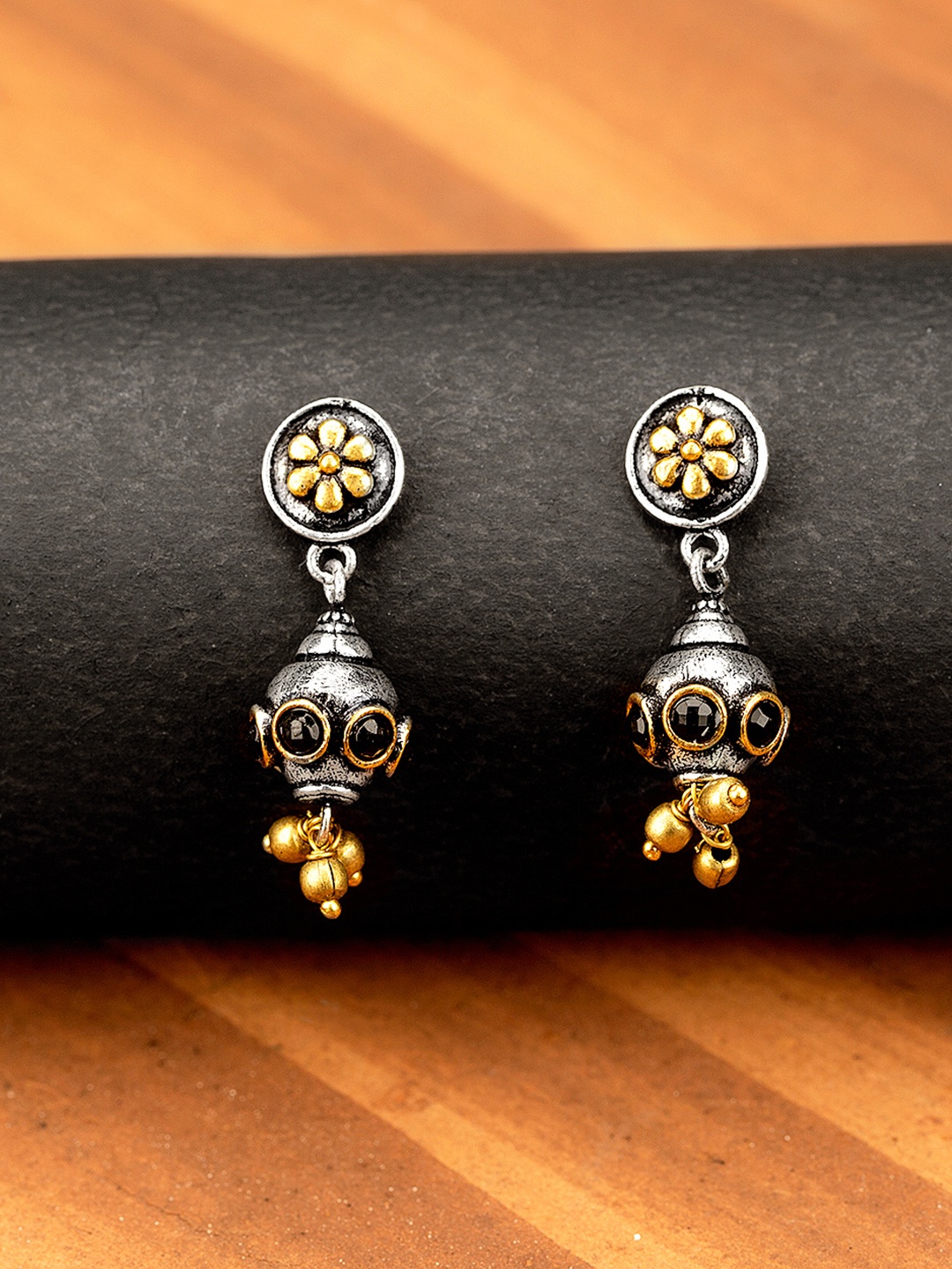

Voylla Silver-Plated Floral Oxidised Antique Jhumkas