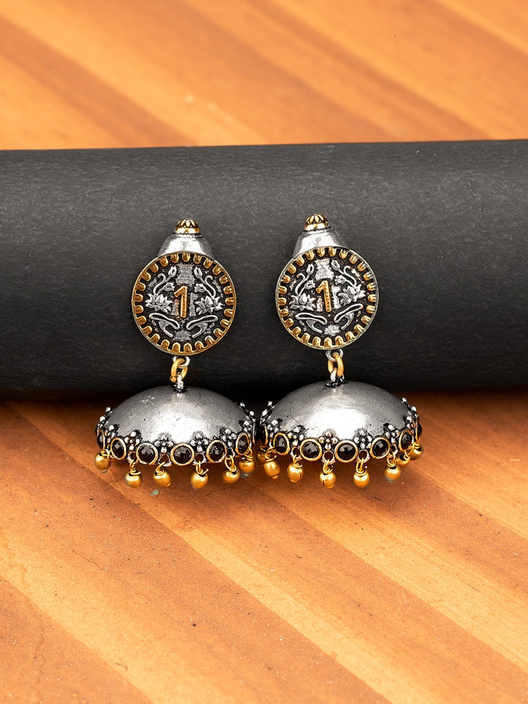 

Voylla Silver-Toned Dome Shaped Jhumkas Earrings