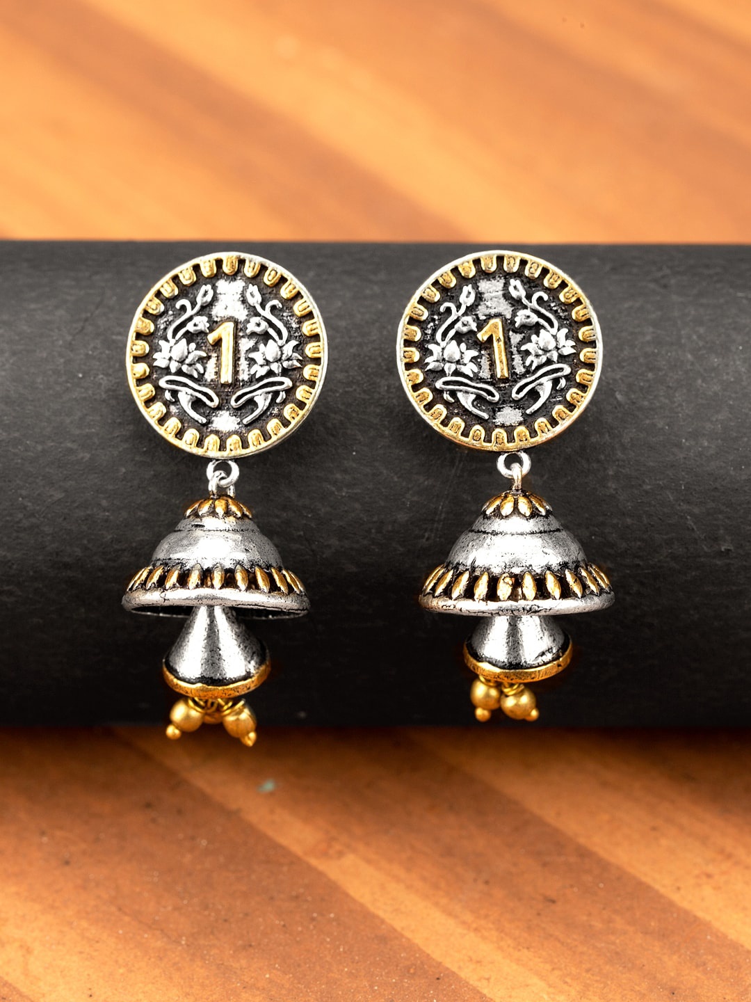 

Voylla Silver-Plated Dome Shaped Drop Earrings