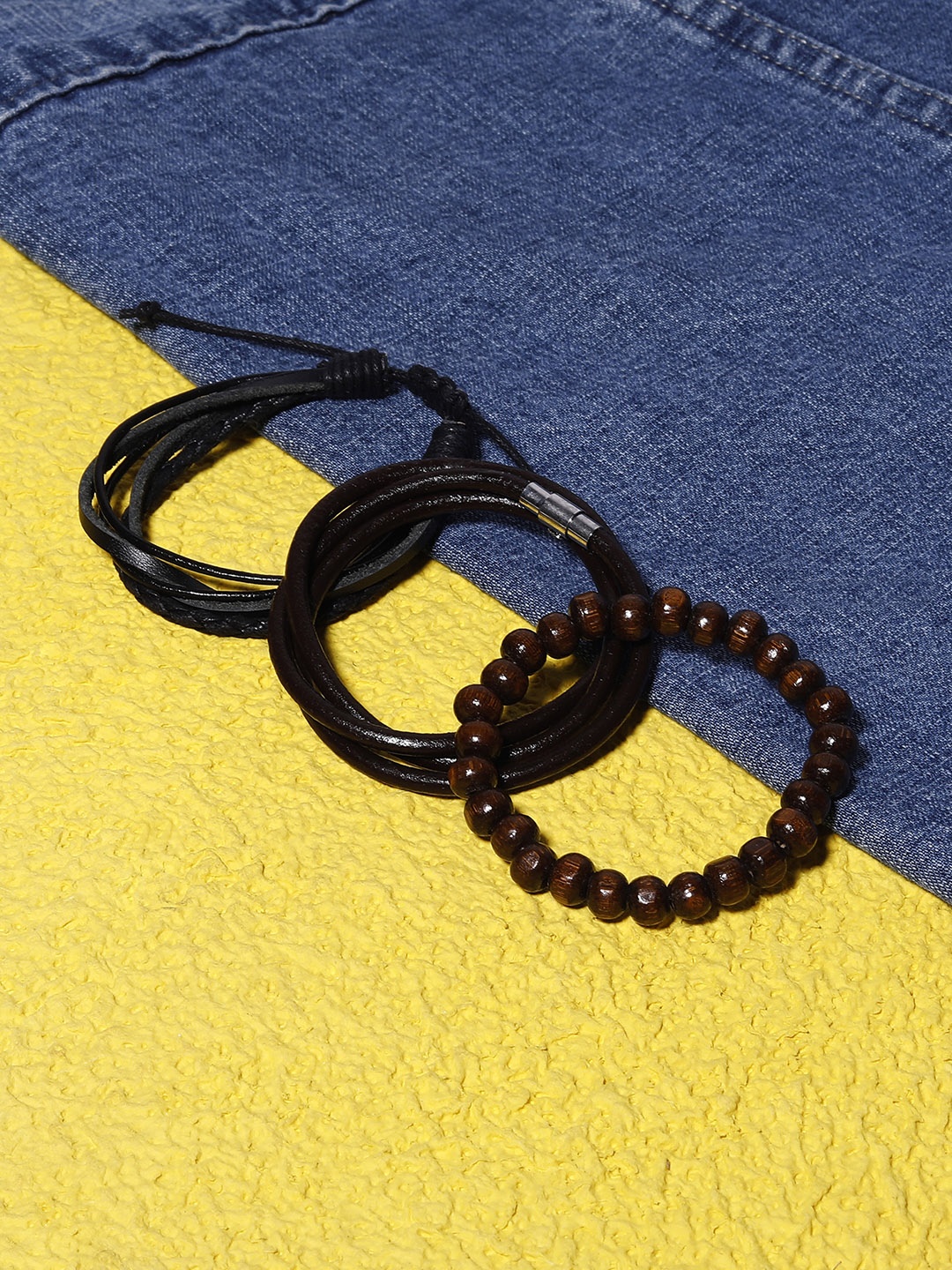 

Blueberry Men Set of 3 Handcrafted Bracelets, Brown