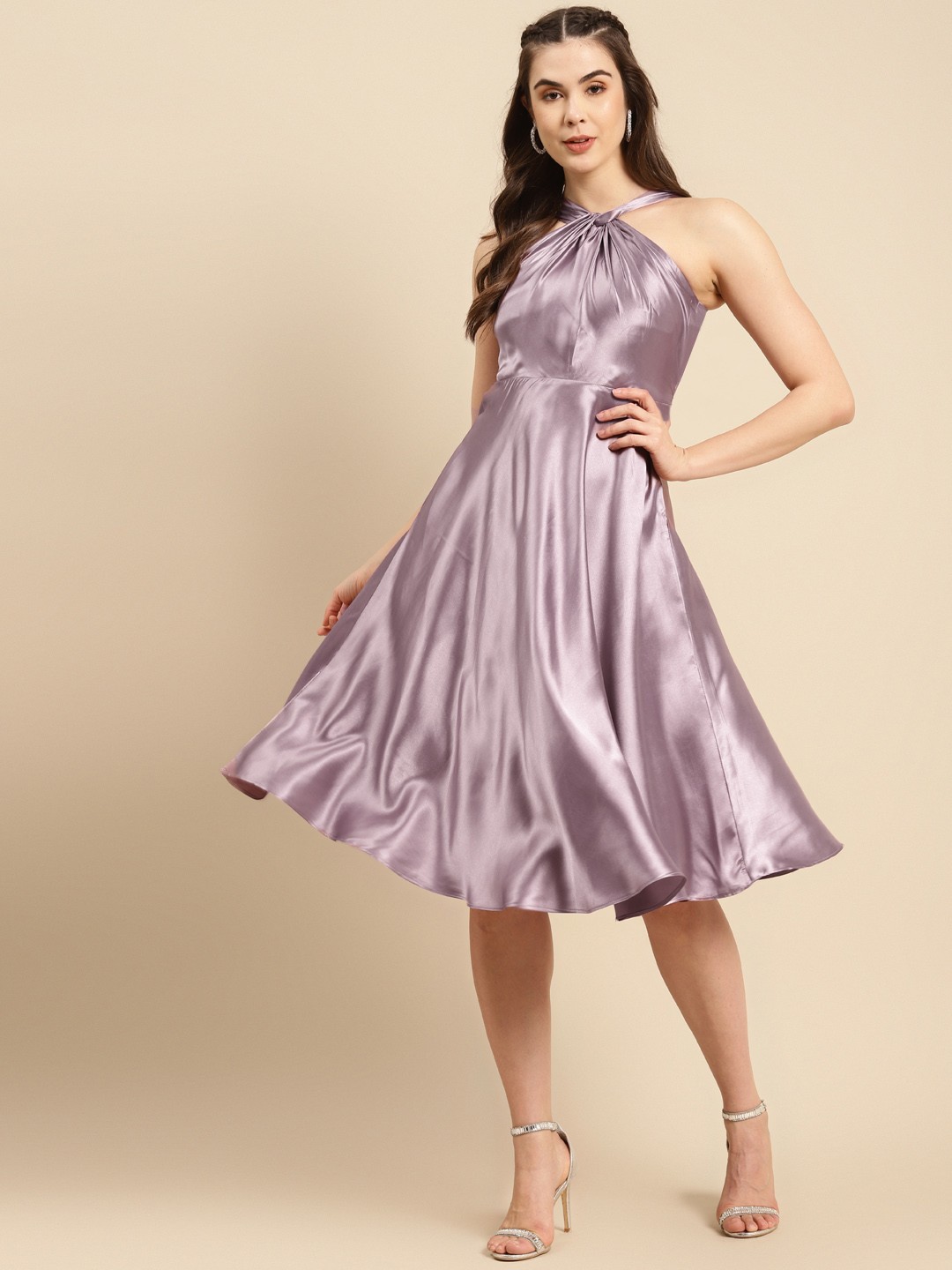 

MABISH by Sonal Jain Satin Finish A-Line Dress, Mauve