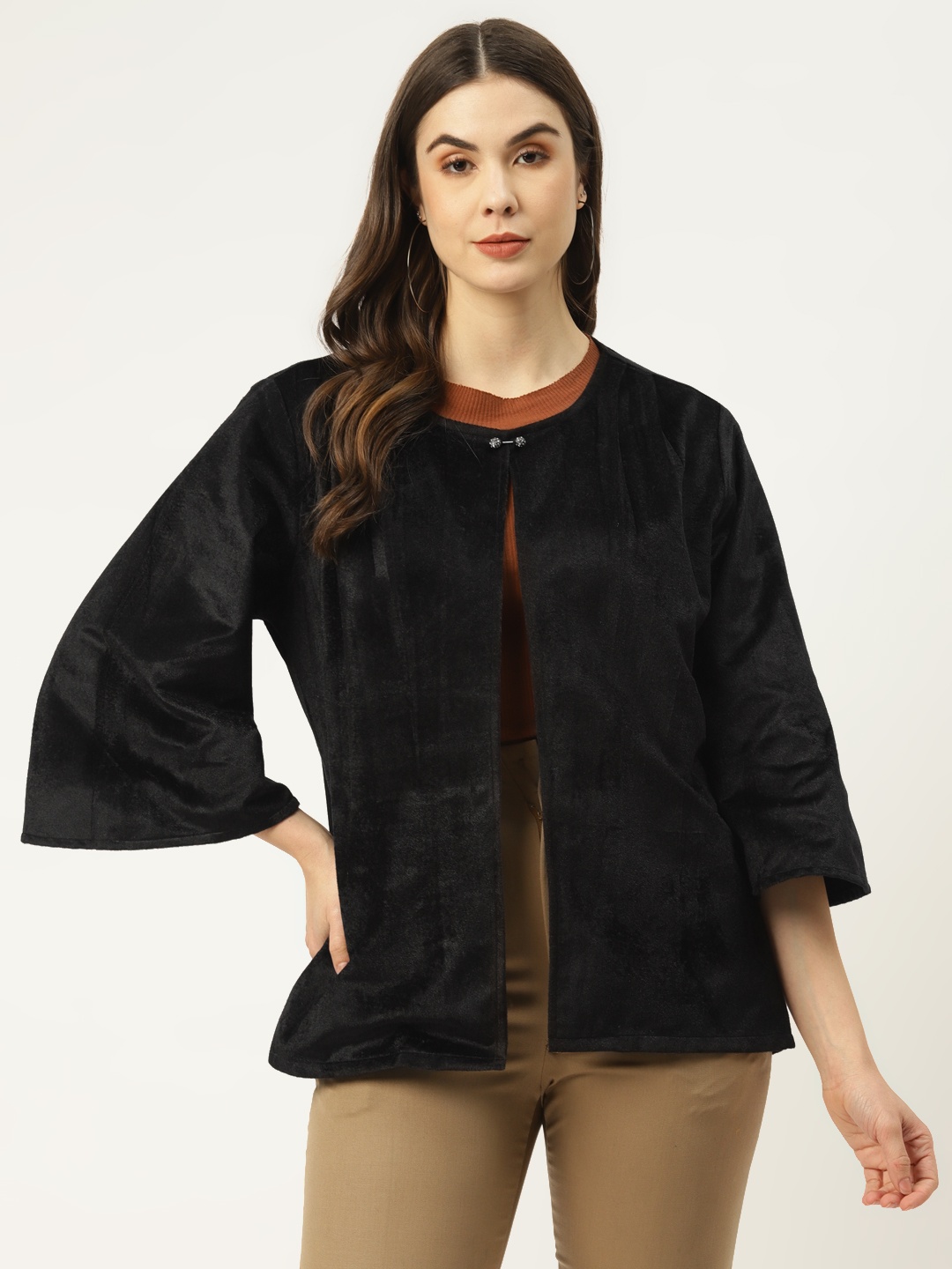 

urSense Women Black Velvet Finish Regular Shrug