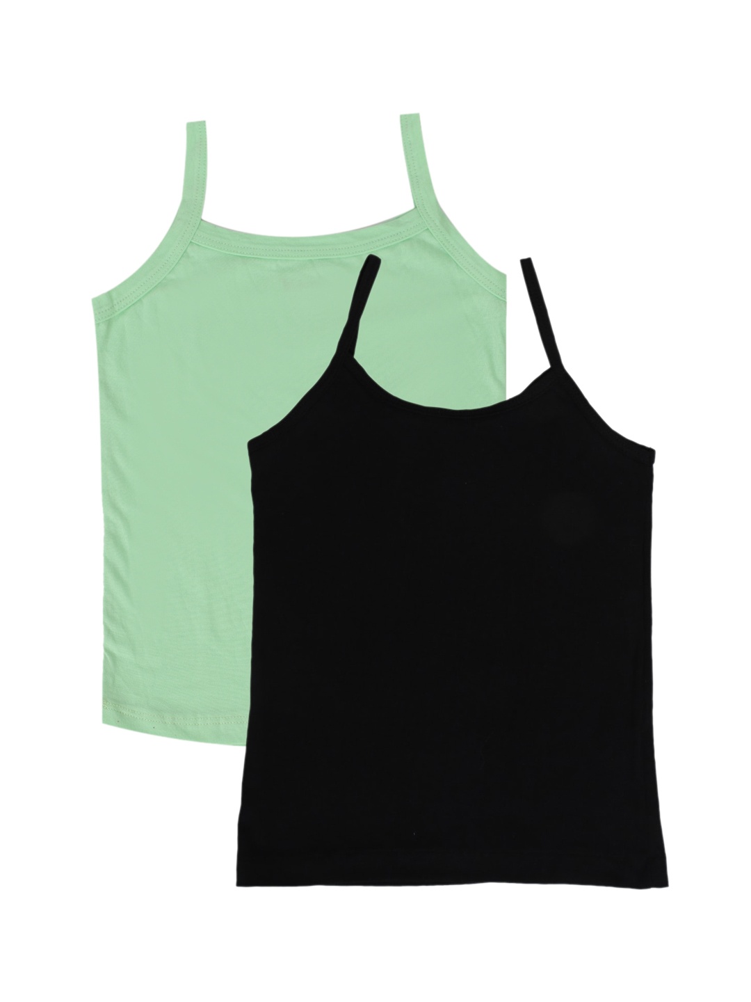 

YK Girls Black & Green Set of 2 Cotton Camisoles