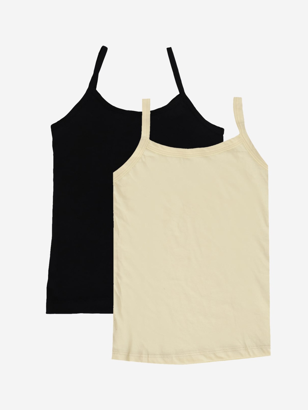 

YK Girls Pack Of 2 Beige & Black Solid Camisoles