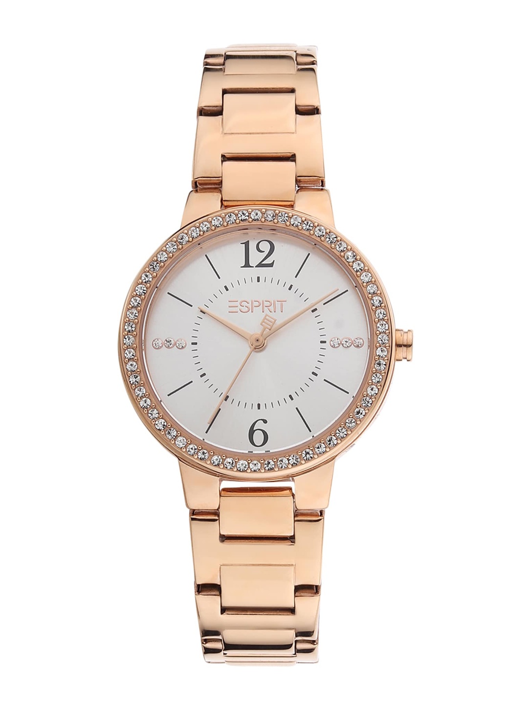 

ESPRIT Women White Embellished Dial & Rose Gold Toned Stainless Steel Bracelet Style Straps Analogue Watch