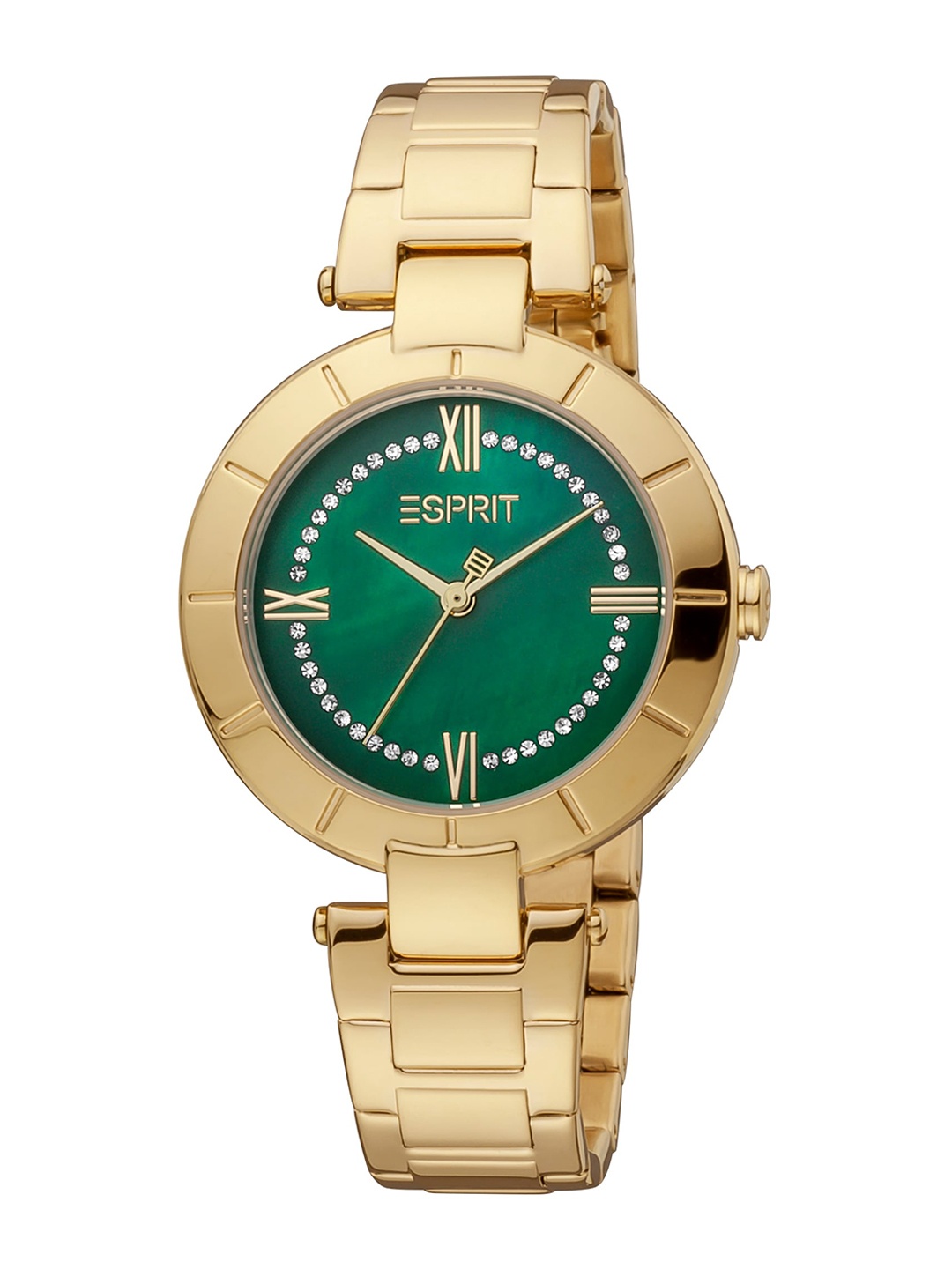 

ESPRIT Women Green Embellished Dial Stainless Steel Bracelet Style Straps Analogue Watch, Gold