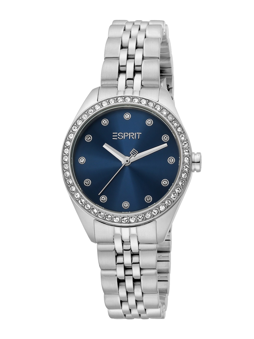 

ESPRIT Women Blue Embellished Dial & Silver Toned Stainless Steel Bracelet Style Straps Analogue Watch