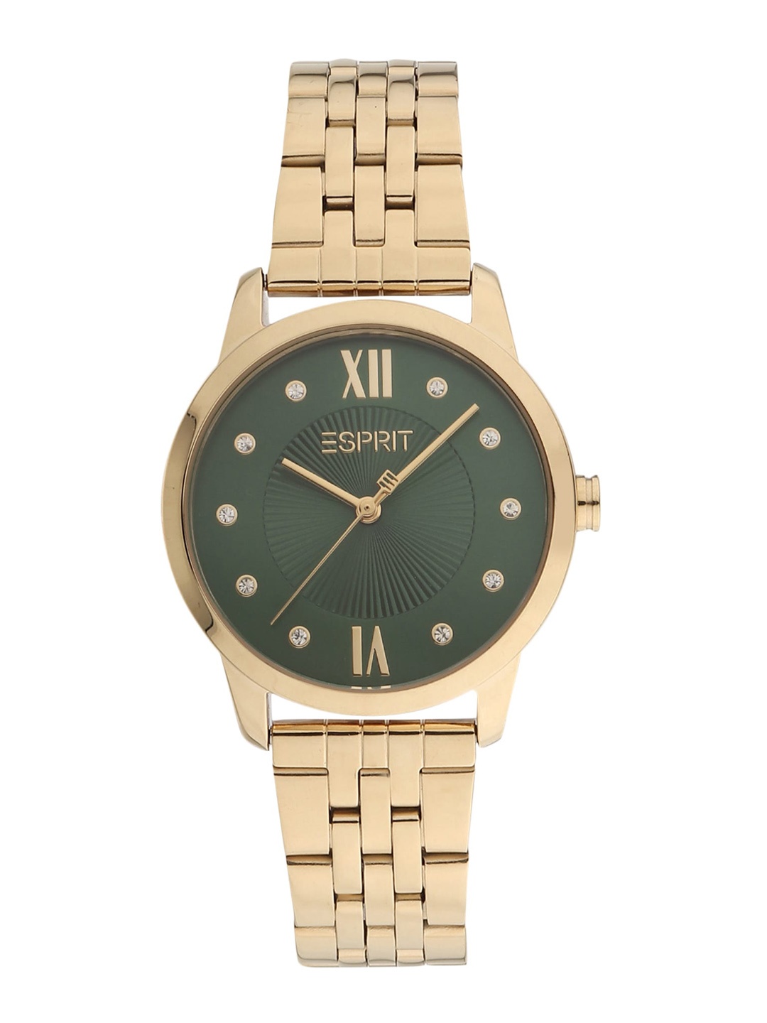 

ESPRIT Women Green Embellished Dial & Gold Toned Bracelet Style Straps Analogue Watch