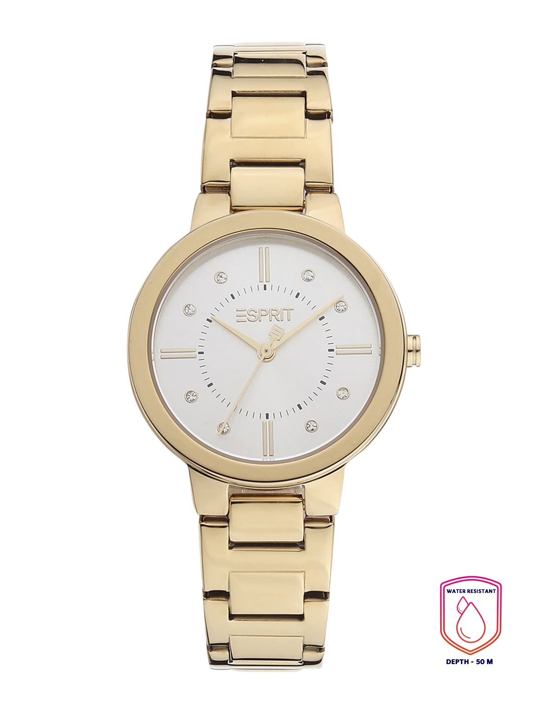 

ESPRIT Women White Embellished Dial & Gold Toned Stainless Steel Bracelet Style Straps Analogue Watch